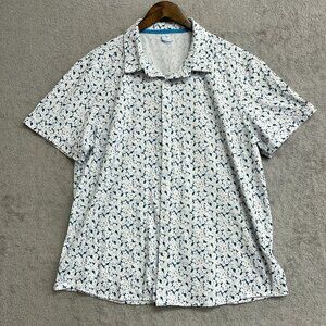 REV Men's XL Short Sleeve Shirt Blue Floral Pattern Polyester & Spandex
